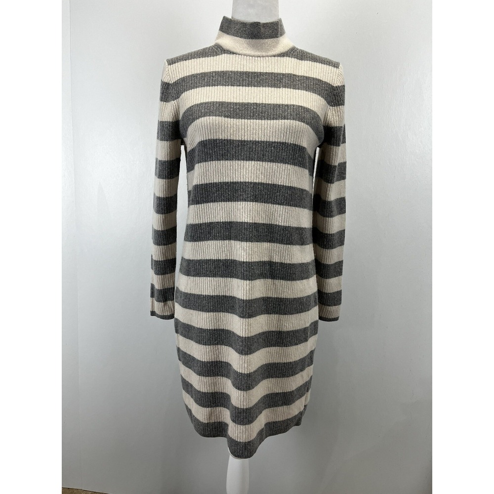 J. Crew Ponte Ribbed Knit Sweater Dress Womens M Striped Turtleneck Wool Preppy